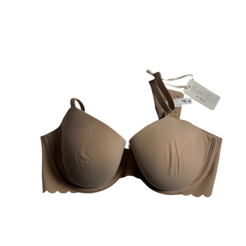 Aerie SMOOTHEZ Demi Bra 32D Nude Beige Scalloped Smooth T-Shirt Bra NWT $49.95